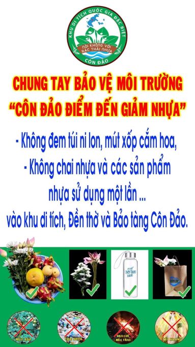 Thông báo về việc "Nói không với túi ni lông và sản phẩm nhựa sử dụng một lần" tại các điểm tham quan di tích, Đền thờ và Bảo tàng Côn Đảo