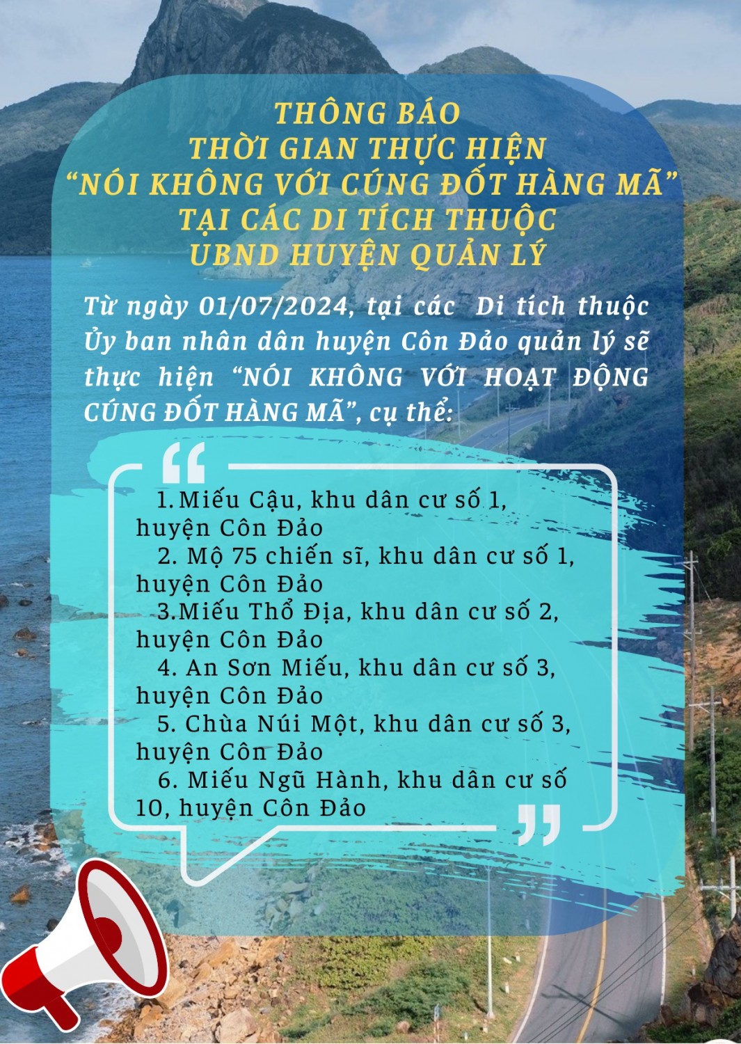 Côn Đảo Nói không với hoạt động cúng đốt hàng mã tại các di tích