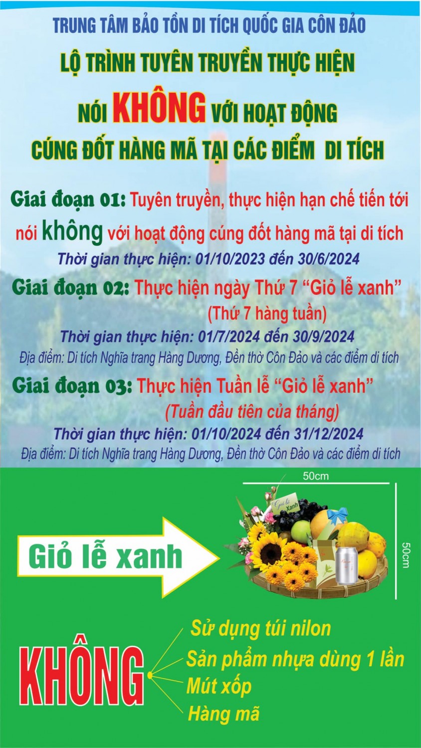 From July 1st, 2024 to September 30th, 2024, Con Dao district will implement the "Green Offering Basket" on Saturdays at the Con Dao Special National Monument Area